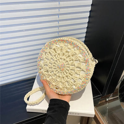 Handmade Round Crochet Straw Handbag