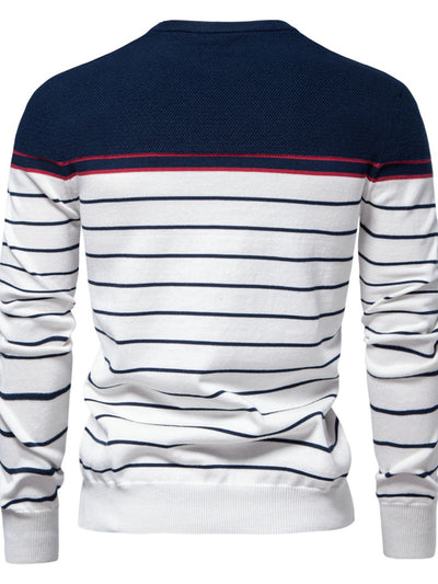 Men's Striped Round Neck Long Sleeve Sweater for Stylish Comfort