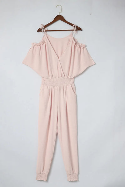 Frill Surplice Cold Shoulder Jumpsuit