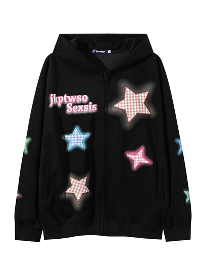 Men's Star Zip Up Long Sleeve Hoodie