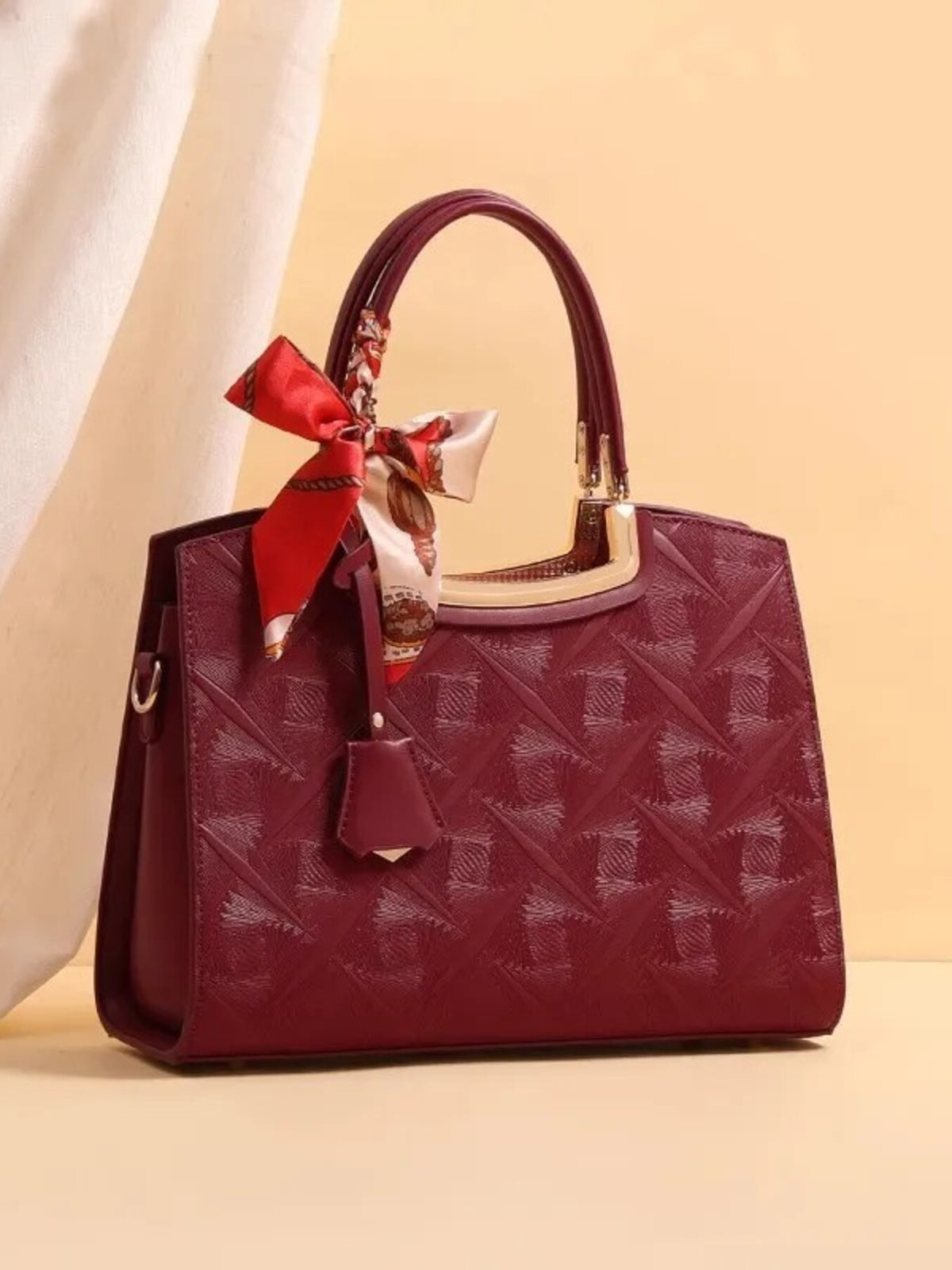 Embossed Leather Top Handle Handbag