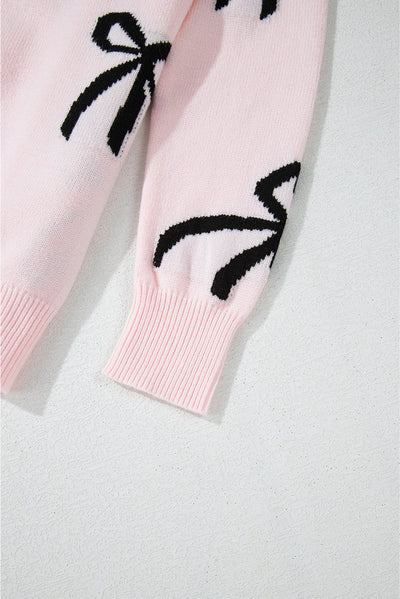 Chic Bow Design Loose Fit Sweater in Soft Pink Hue