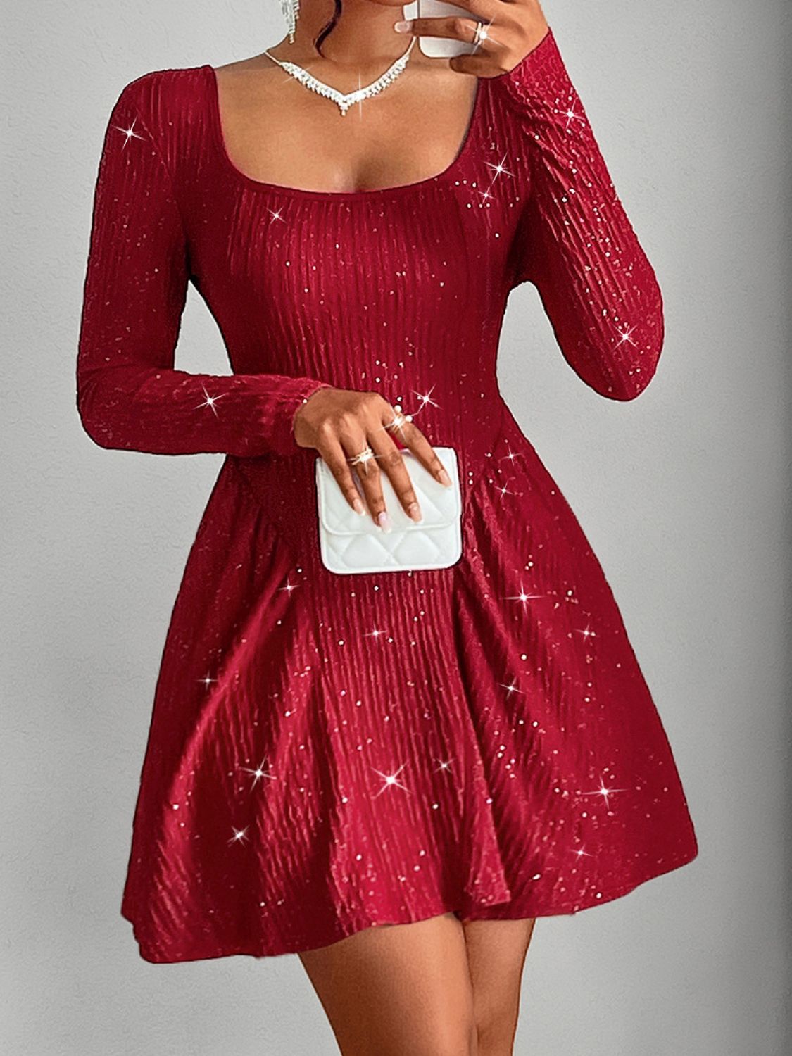 Backless Glitter Mini Dress - Party-Ready Elegance