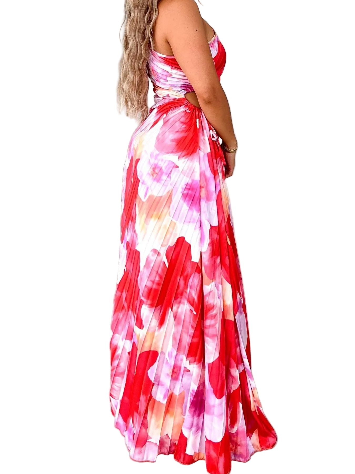 Printed One Shoulder Asymmetrical Maxi Dress