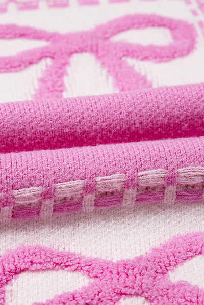 Cozy Soft Pink Bow Round Neck Long Sleeve Sweater