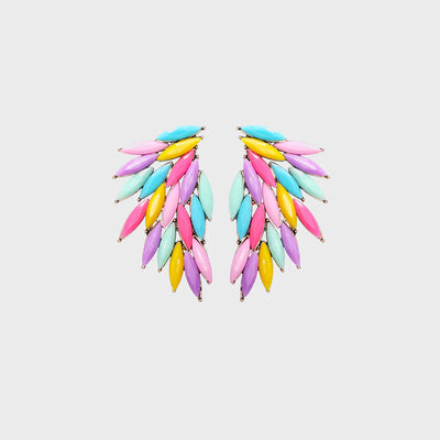 Stylish Alloy Acrylic Wing Earrings with Vibrant Color Gradient