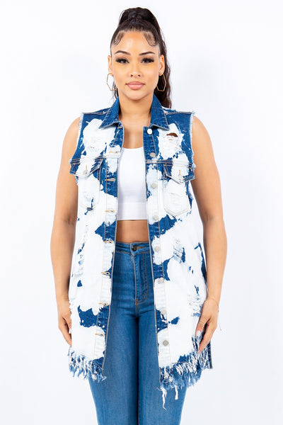 American Bazi Denim Vest - Frayed Edge, Button-Up Style