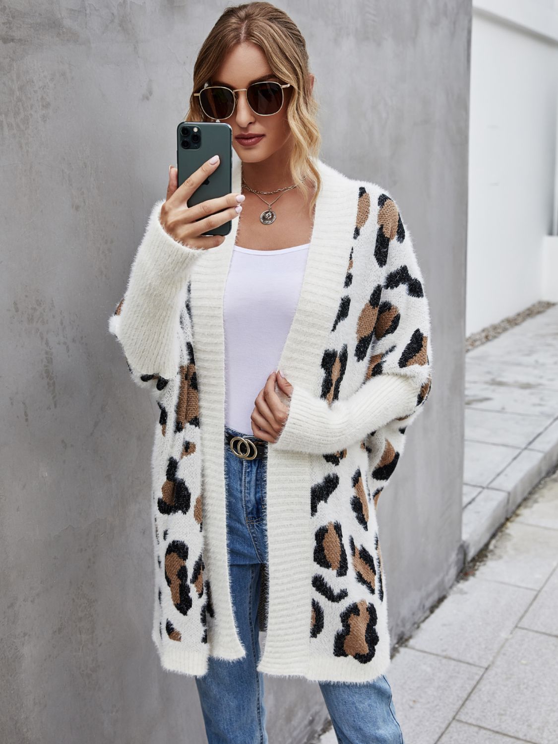 Cozy Angel Wings Leopard Print Fuzzy Cardigan