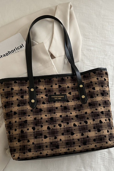 Heart Plaid PU Leather Strap Tote Bag for Stylish Women