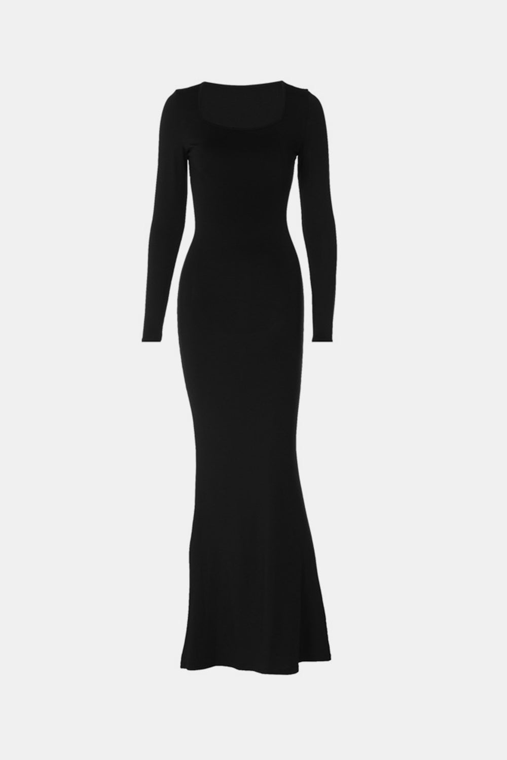 Flattering Shapewear Maxi Dress with Square Neck & Long Sleeves