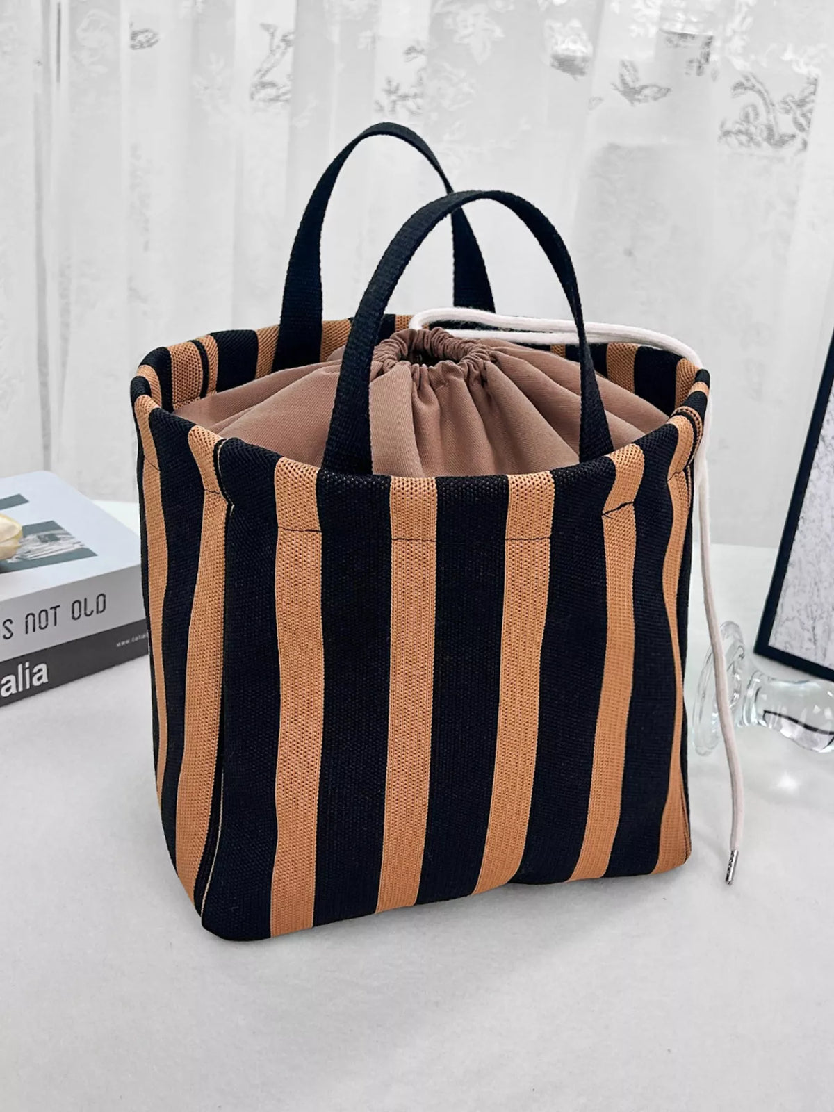 Striped Drawstring Handbag