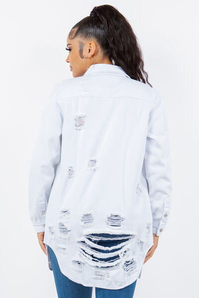 Trendy Distressed Denim Jacket - Women's Casual Chic Style