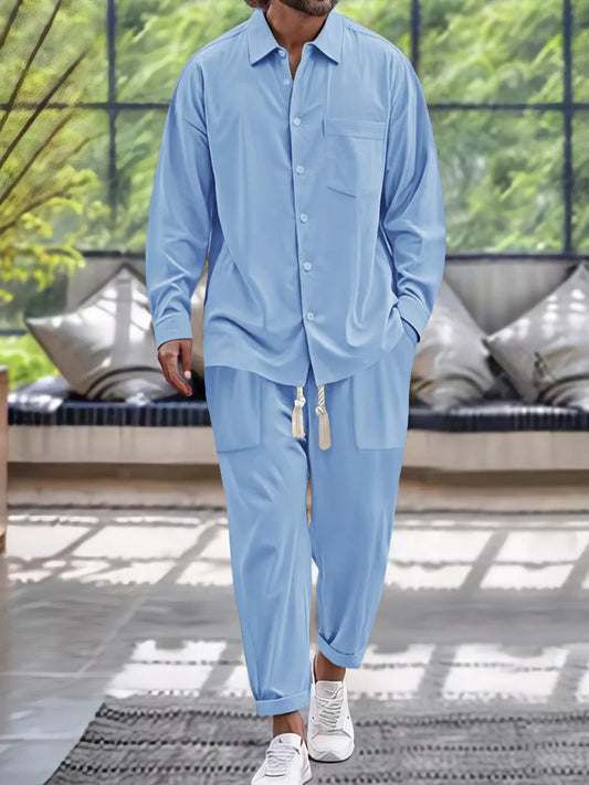Men's Button Down Long Sleeve Shirt and Pants Set