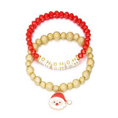 2 Piece Christmas Santa Beaded Bracelet