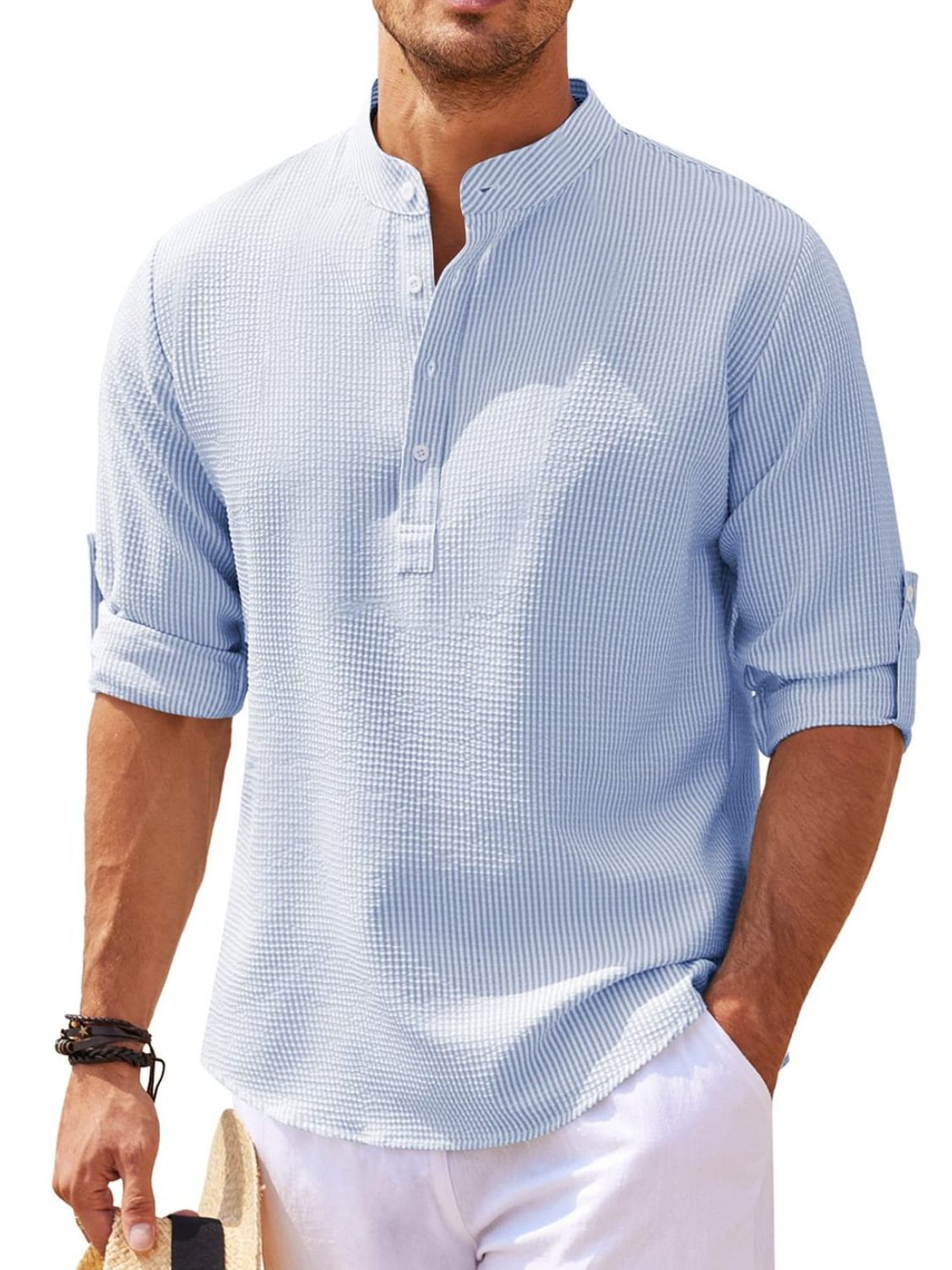 Men's Full Size Half Button Long Sleeve Shirt Plus Size Fashion