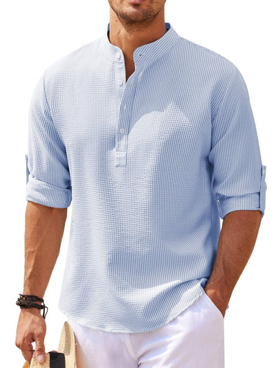Men's Full Size Half Button Long Sleeve Shirt Plus Size Fashion