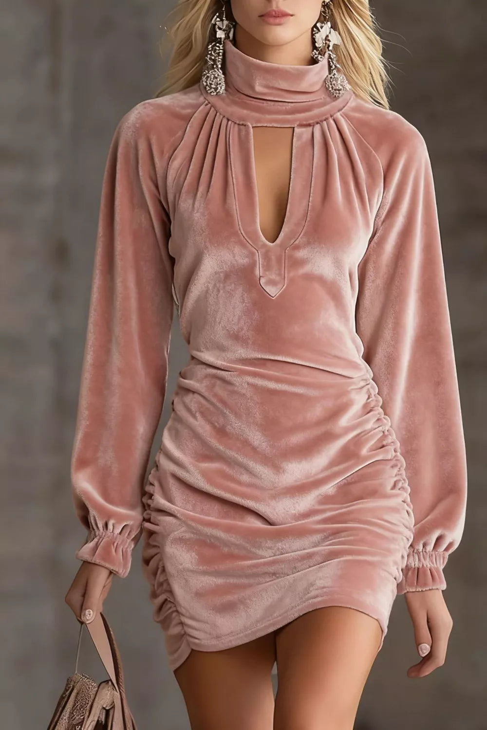 Elegant Velvet Ruched Cutout Mini Dress