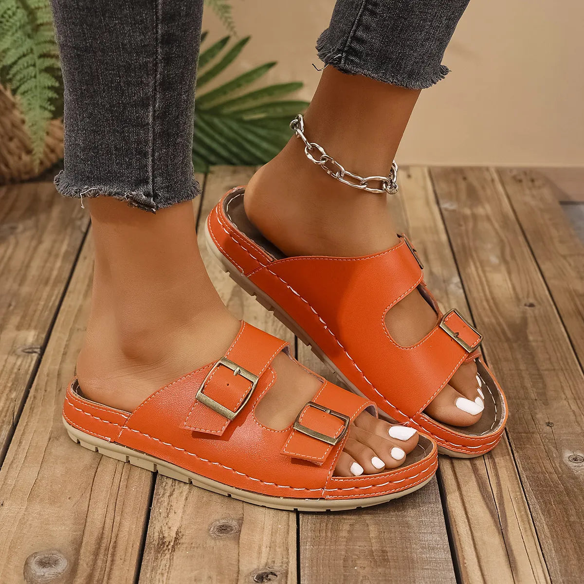 Double Buckle Platform Sandals