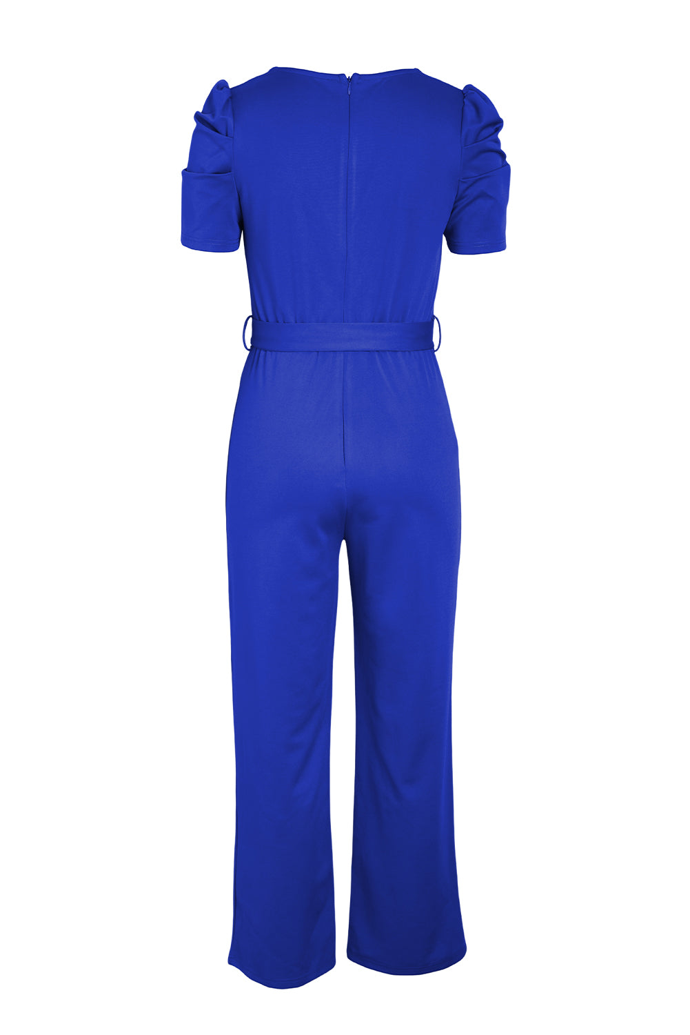 Chic Women's Black Belted Puff Sleeve V-Neck Jumpsuit