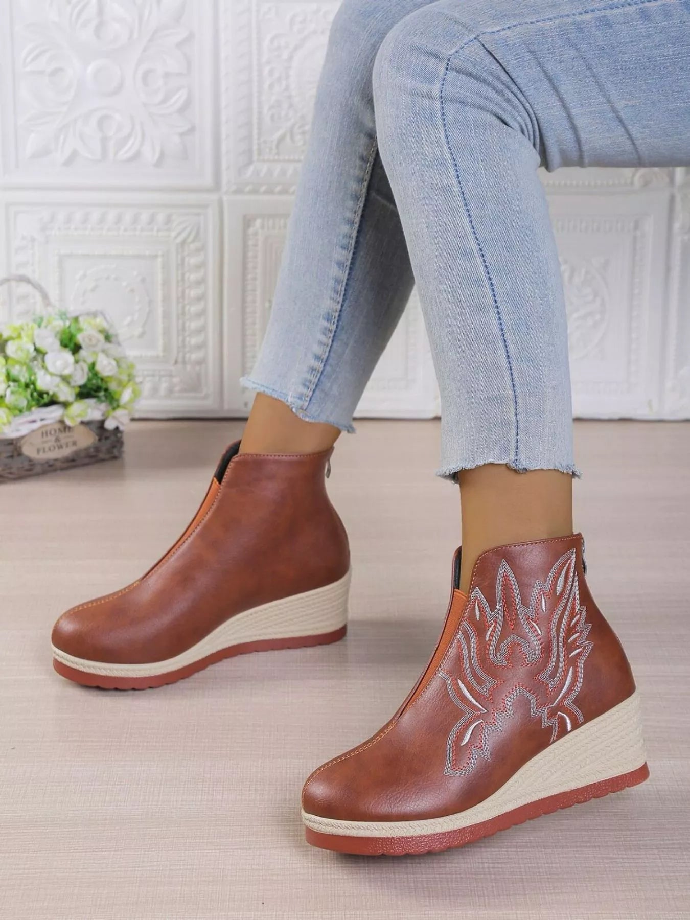 Round Toe Wedge Ankle Boots