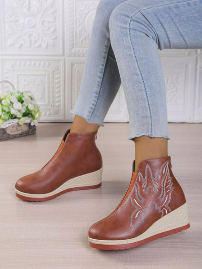 Round Toe Wedge Ankle Boots