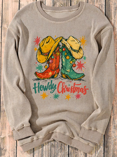 Howdy Christmas Cowboy Boots Graphic Corded Sweatshirt