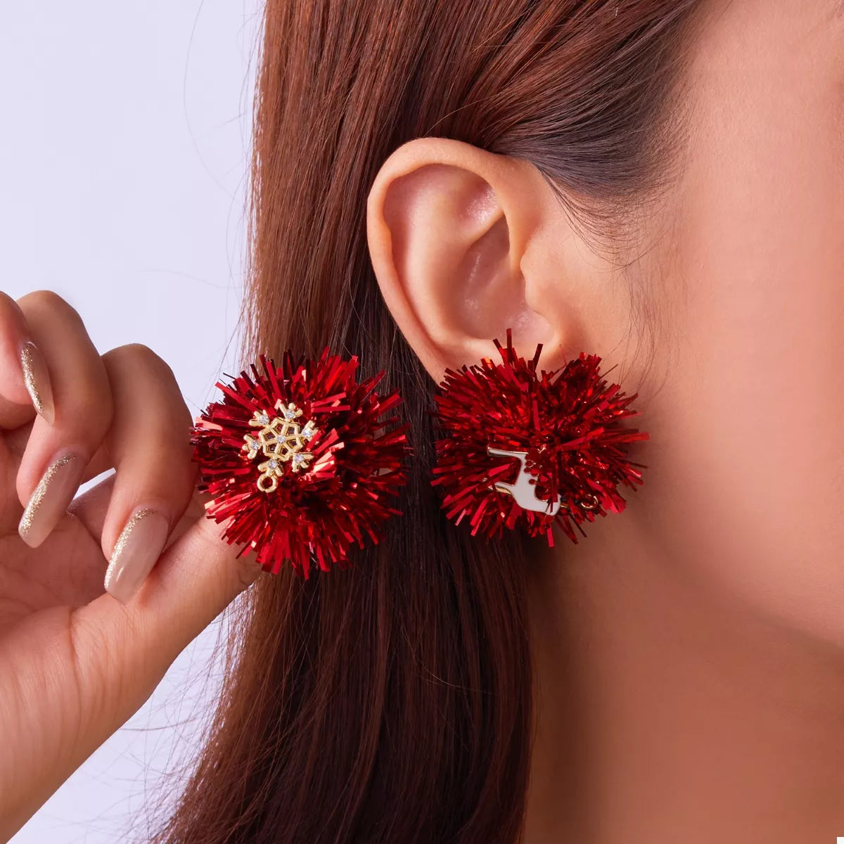 Christmas Asymmetrical Tinsel Ball Earrings