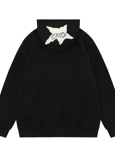 Men's Star Patch Oversized Hoodie with Snap Detail