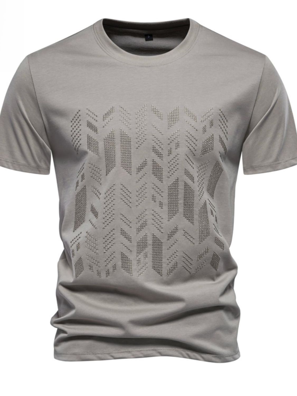 Men's Round Neck Geometric Embroidered T-Shirt for Style
