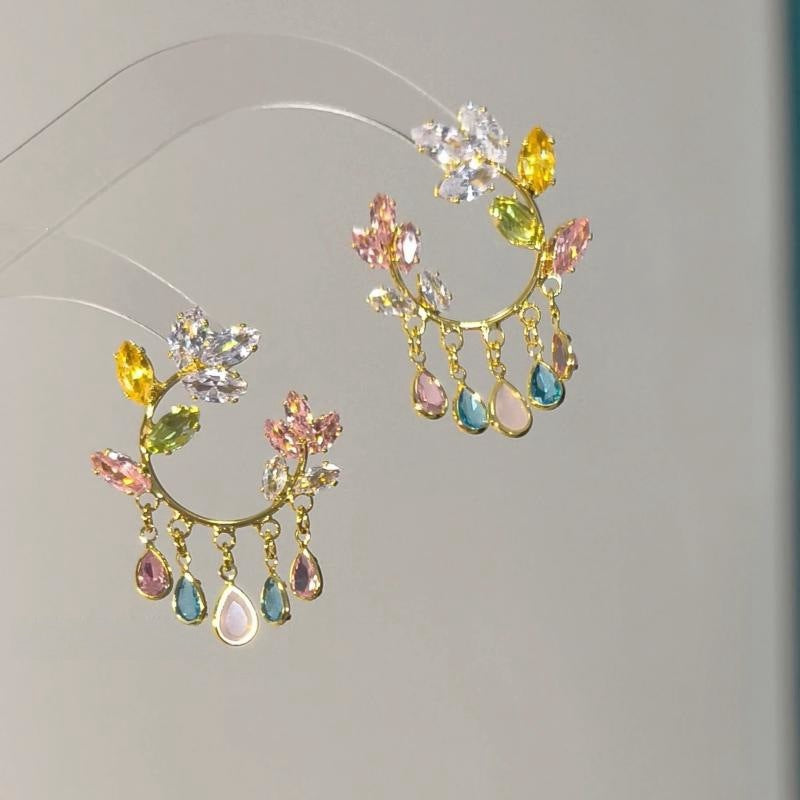Women's Oil Painting Style Flower Tassel Earrings