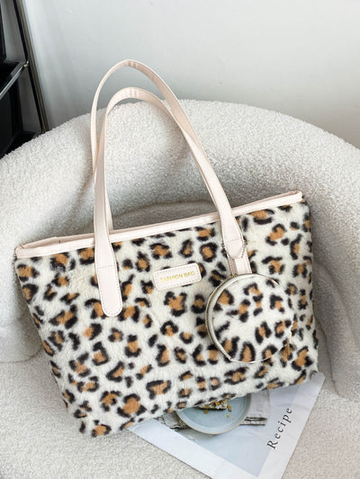 Leopard Faux Fur Tote Bag with Coin Purse for Chic Style