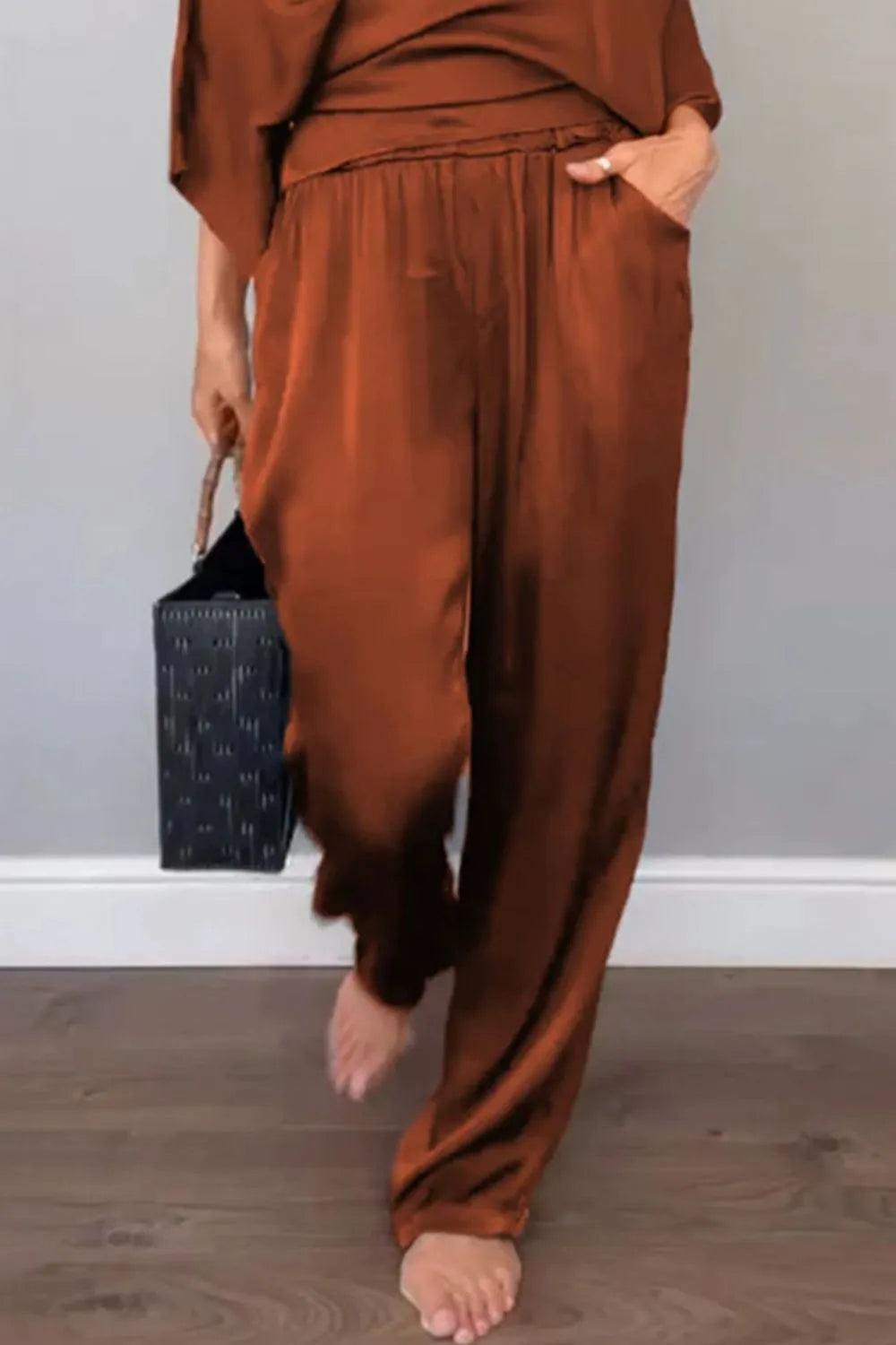 Full Size Wrap Surplice Top and Pants Set Plus Size