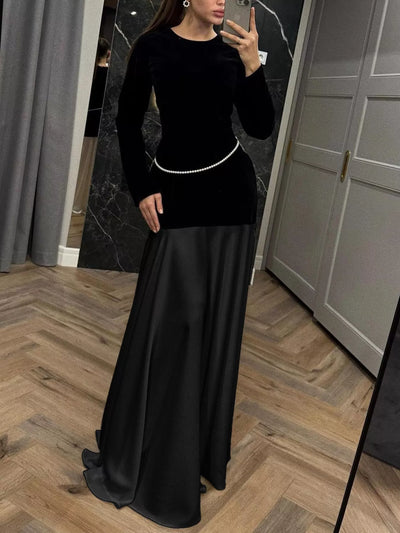 Round Neck Long Sleeve Maxi Dress
