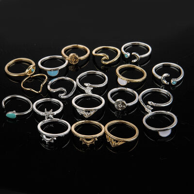 Trendy 19-Piece Alloy Ring Set - Boho Style with Unique Designs