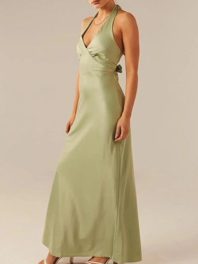 Halter Neck Wrap Maxi Dress with Tie Detail