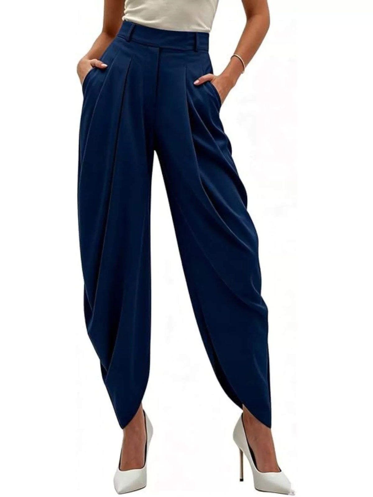 High Waist Pleated Flow Trousers