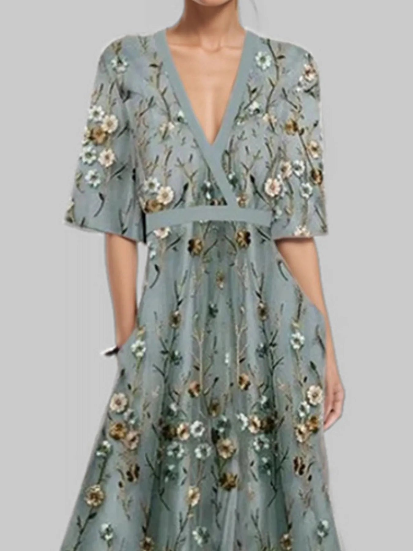 Floral Print Half Sleeve Wrap Maxi Dress