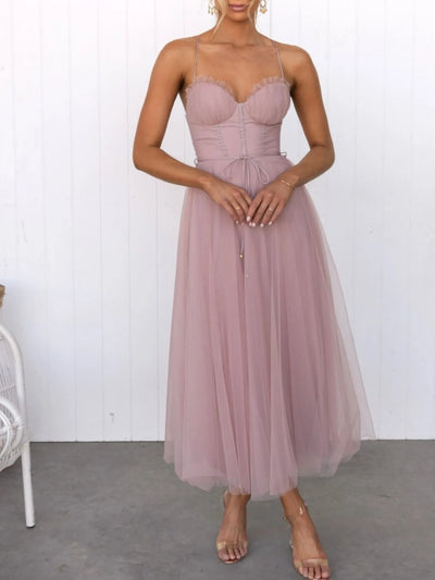 Sweetheart Neck Tulle Midi Dress