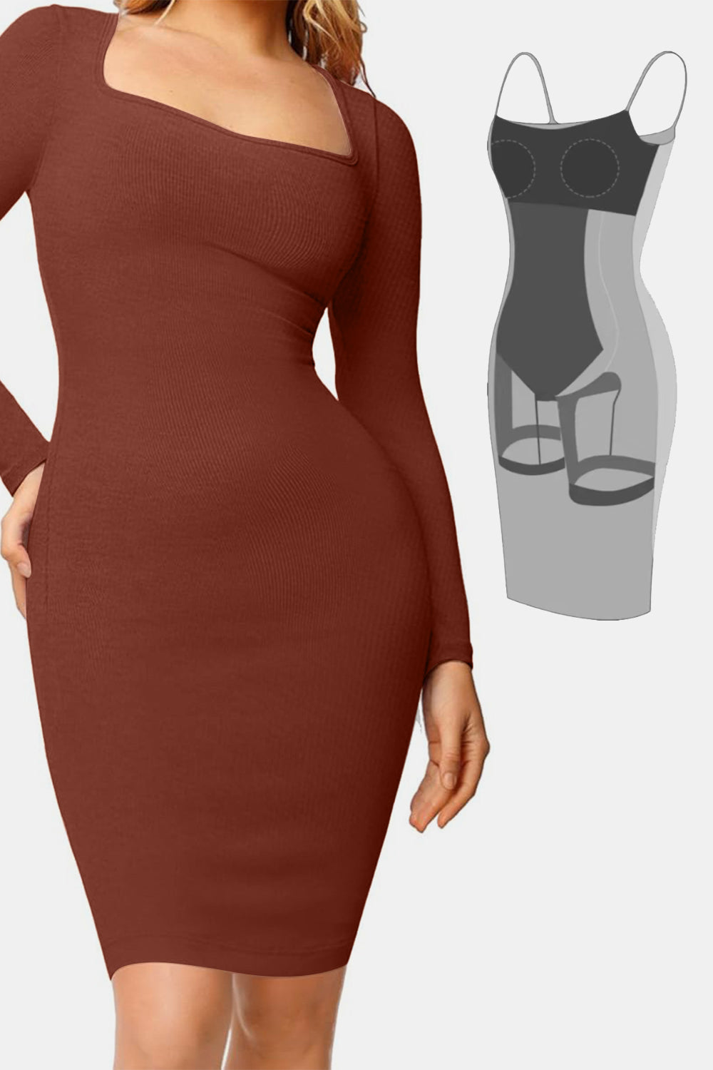 Sleek Black Long Sleeve Dress with Built-In Shapewear Elegance