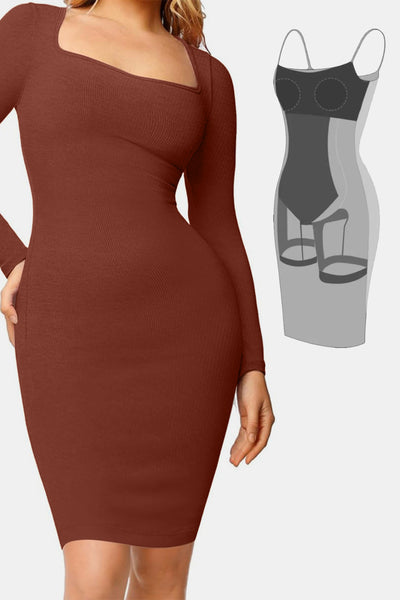 Sleek Black Long Sleeve Dress with Built-In Shapewear Elegance