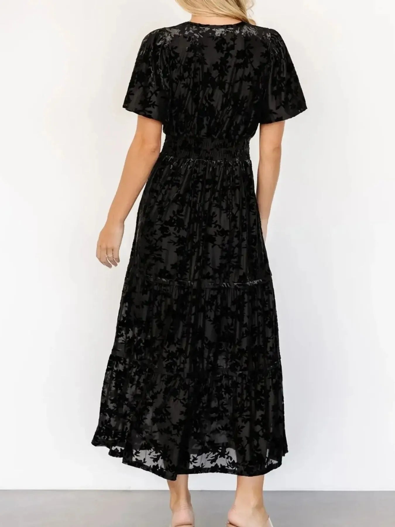 Notched Short Sleeve Tiered Dress