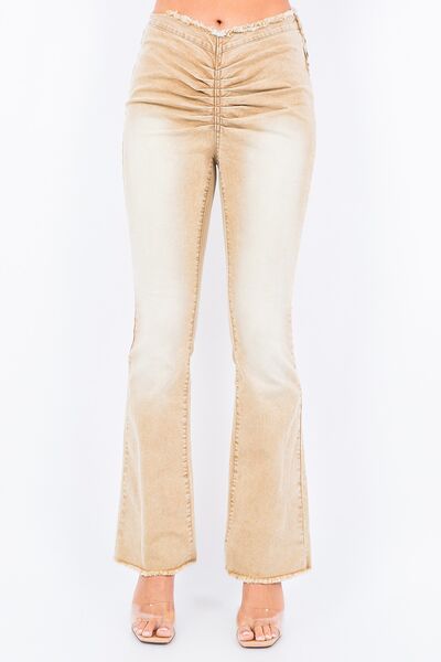 Trendy V-Cut Ruched Flare Pants - Fashion-Forward & Versatile