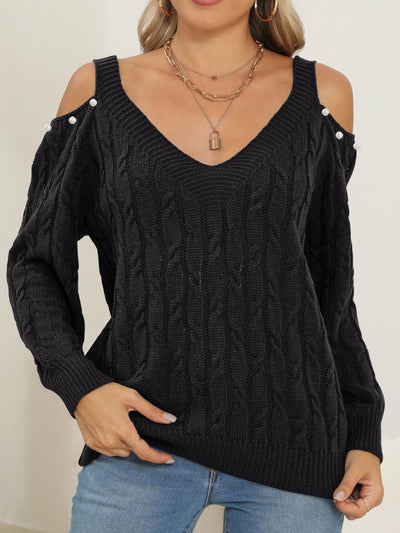 Women's Fashion Cable-Knit Cold Shoulder Sweater