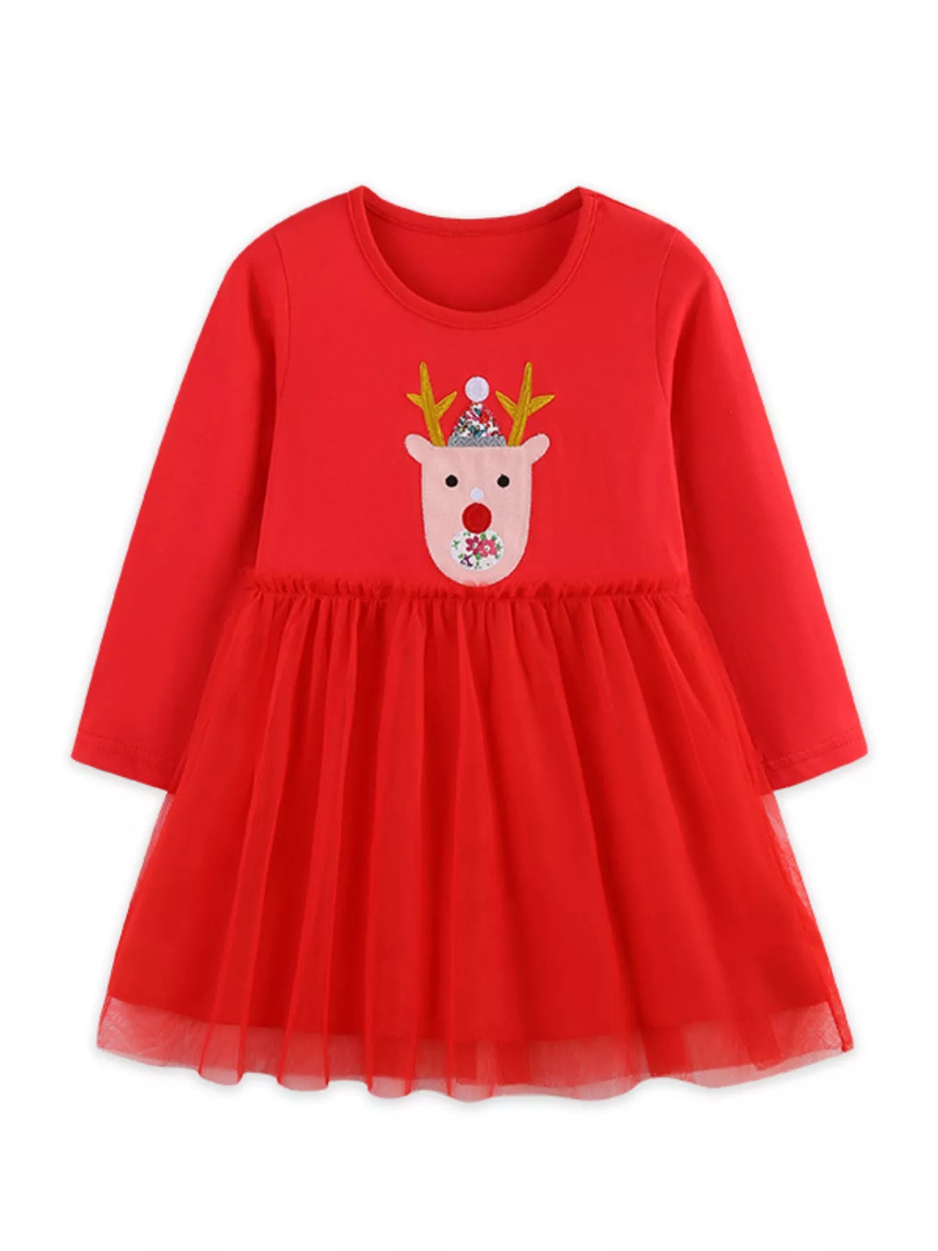 Children's Reindeer Applique Tulle Dress