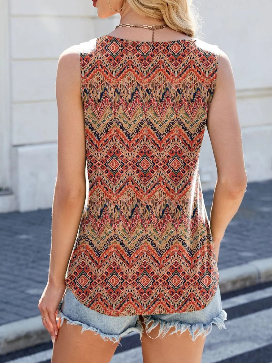 Printed Scoop Neck Wide Strap Tank