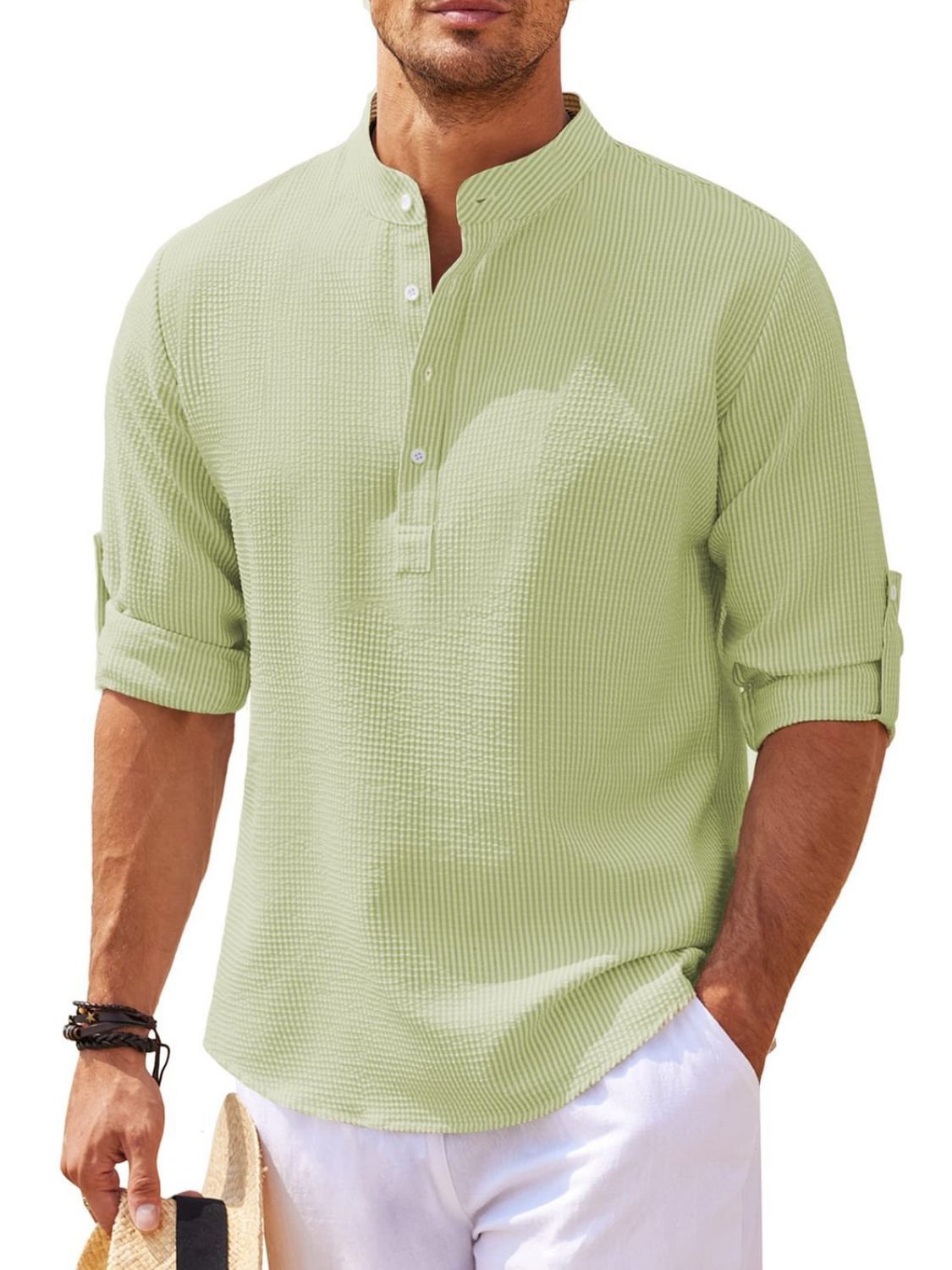 Men's Full Size Half Button Long Sleeve Shirt Plus Size Fashion