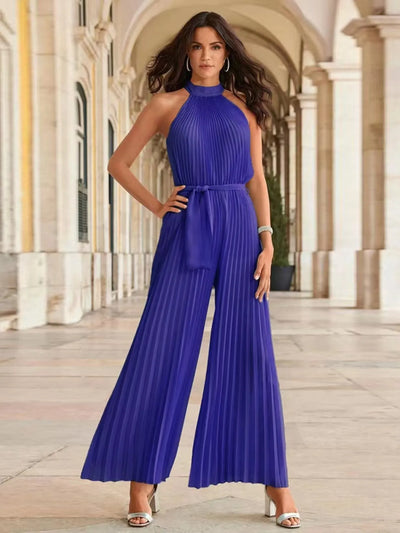 Pleated Sleeveless Wide Leg Jumpsuit