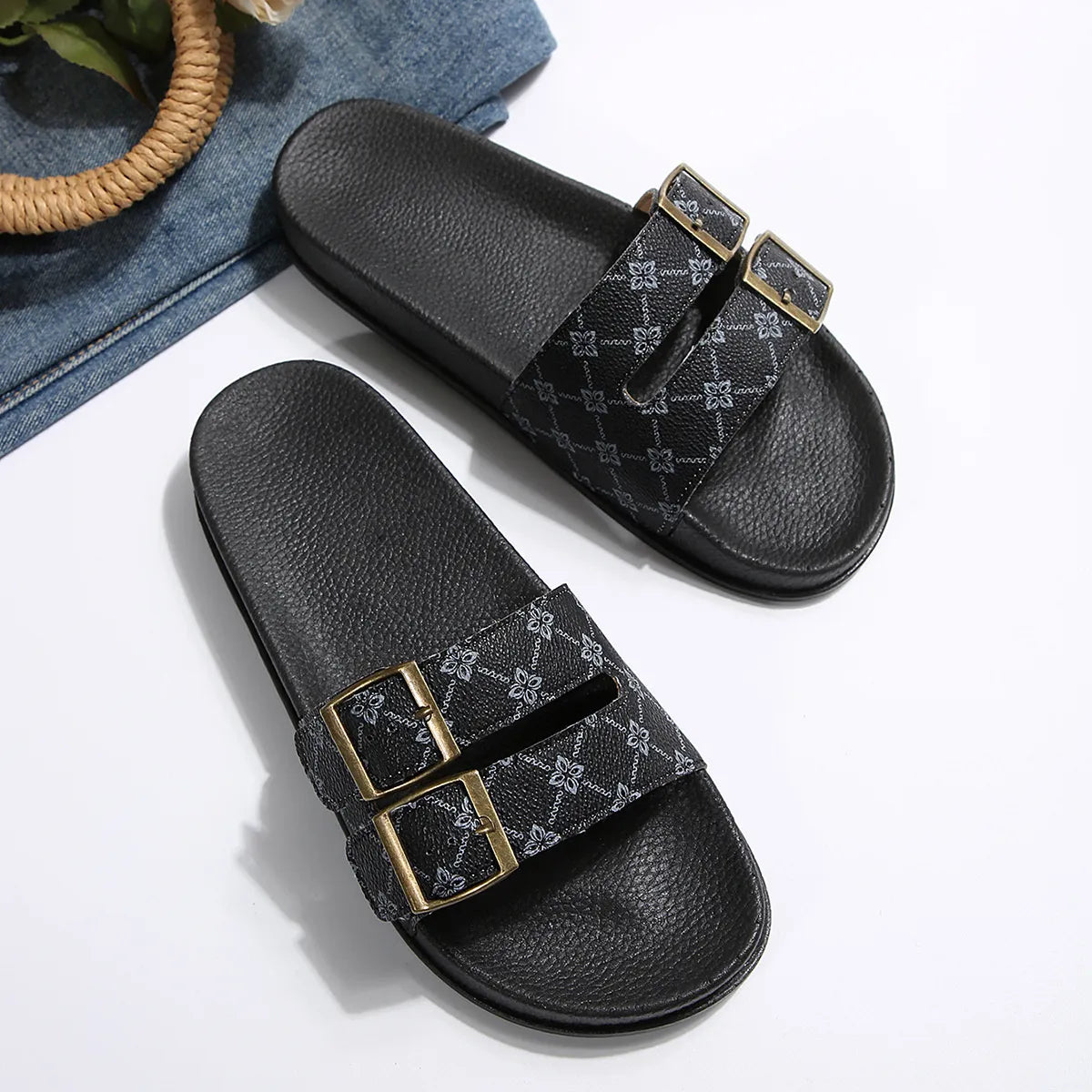 Open Toe Double Buckle Sandals