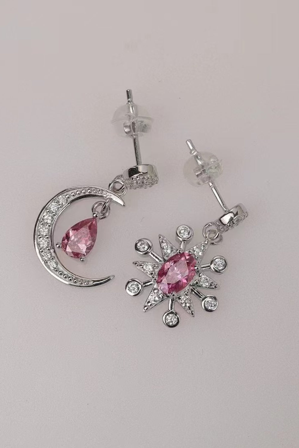 Elegant Moissanite Sterling Silver Moon & Star Earrings, 2 Carat