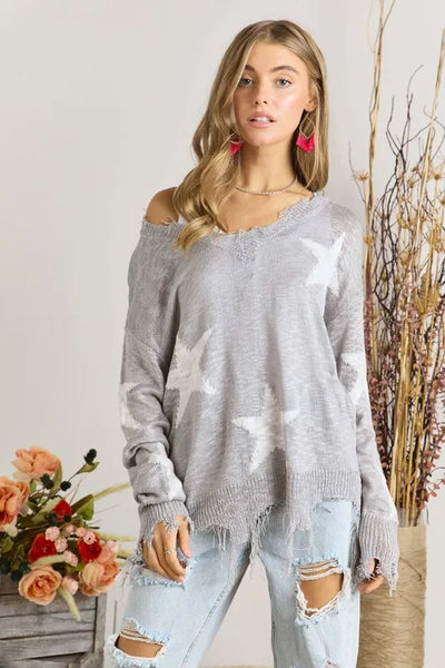 ADORA Distressed Star Sweater Top